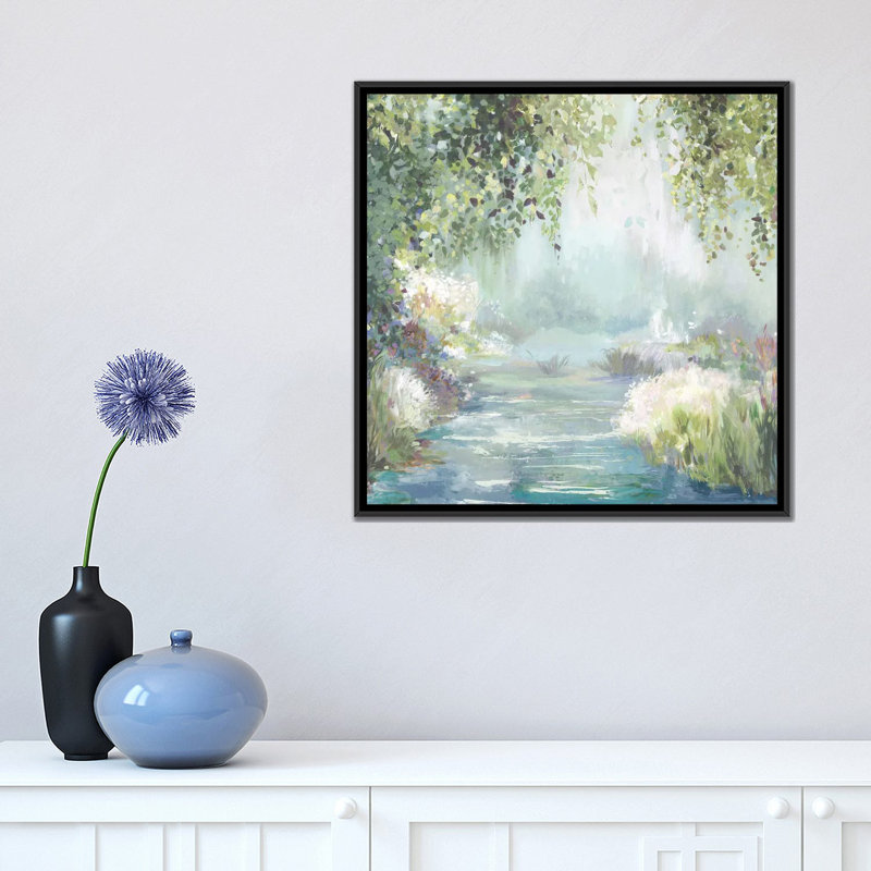«Sunny Forest Path» par Allison Pearce, reproduction d'art sur toile tendue, Toile avec cadre noir