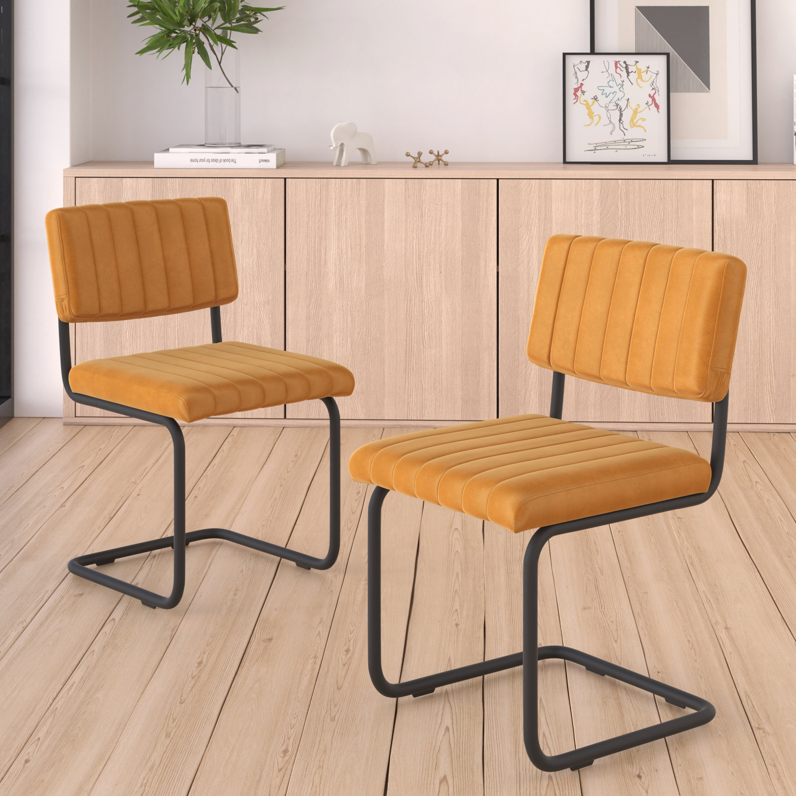 Estes Velvet Dining Chair, Cognac Velvet