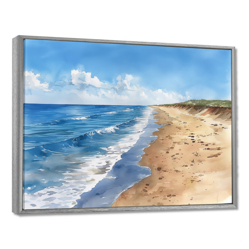 Côtes italiennes en bord de mer - Décoration murale sur le thème de la plage, H 16 po x l 32 po x P 1 po, Encadrement argenté