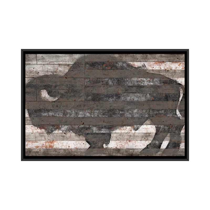 Buffalo II, reproduction d'art sur toile tendue, H 18 po x l 26 po x P 1,5 po, Toile avec cadre noir, Pas de tapis
