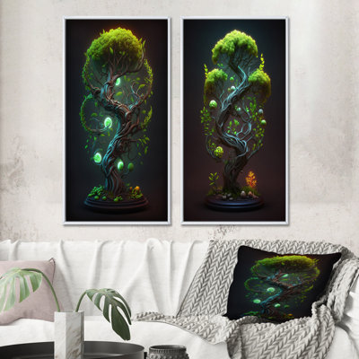 «Neon Bonsai Swirl Tree V», 2 pièces