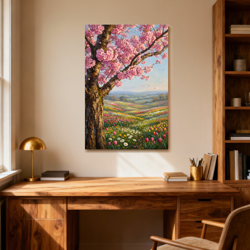 Plantes et fleurs, cerisier en fleurs, printemps, champ de fleurs, H 30 po x l 20 po