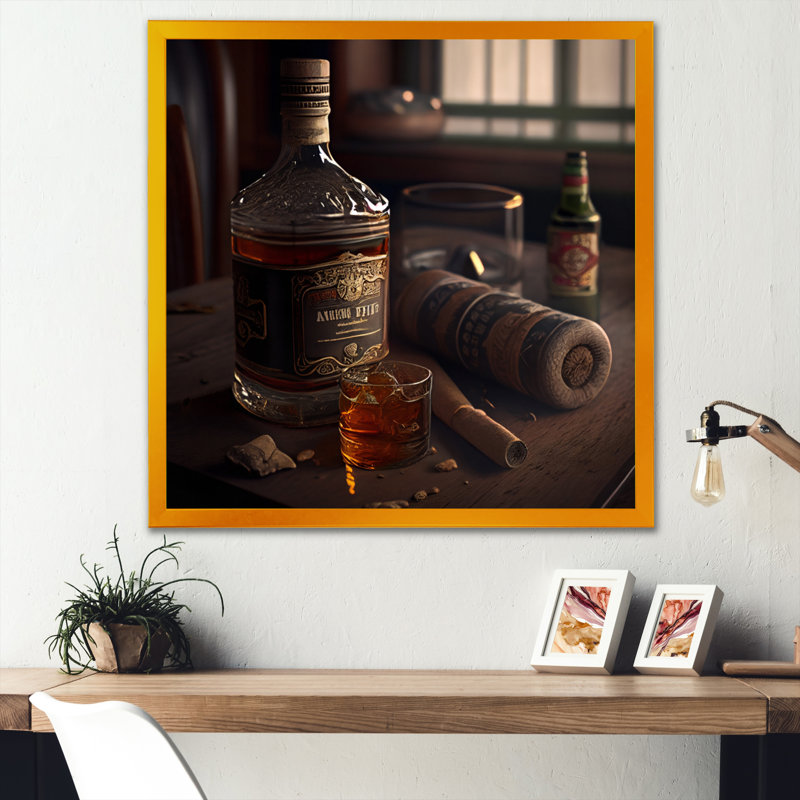 «Alhanol with Cigars IV», impression sur toile, Cadre doré, H 36 po x l 36 po x P 1,5 po