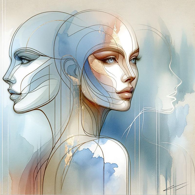 Tranquil faces Abstract Line Art - Art mural sur toile tendue, H 12 po x l 12 po x P 1 po