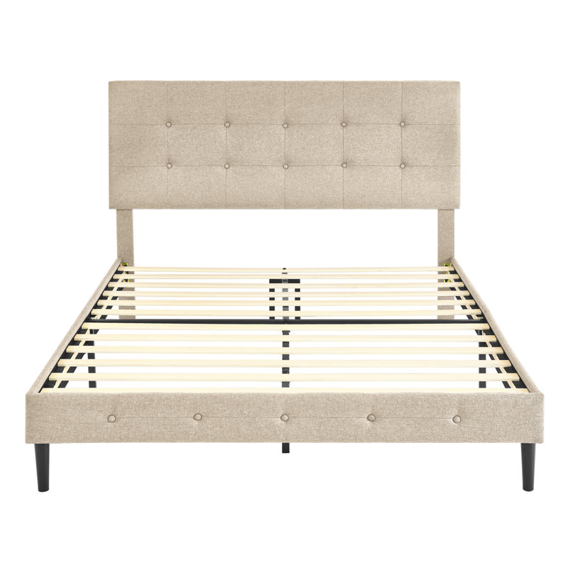 DeCoro Cambridge Upholstered Wooden Platform Bed Frame, Full, Linen