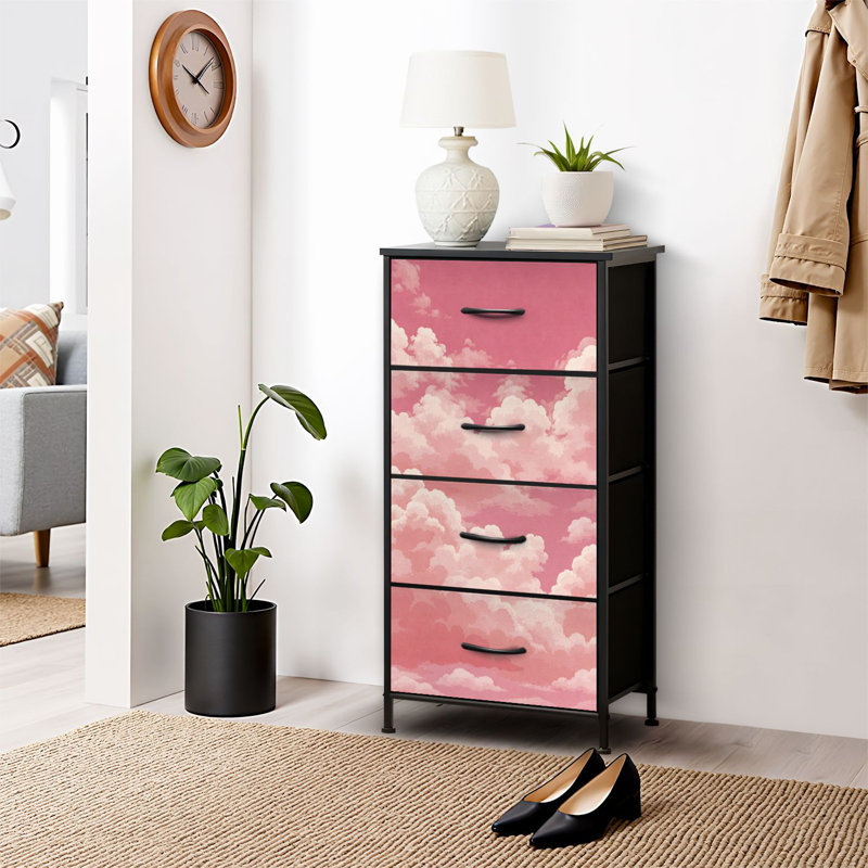 4 Drawer Dresser for Bedroom, Narrow Chest of Drawers, Wooden Top and Study Iron Frame 18"x37.5"-(WxH)