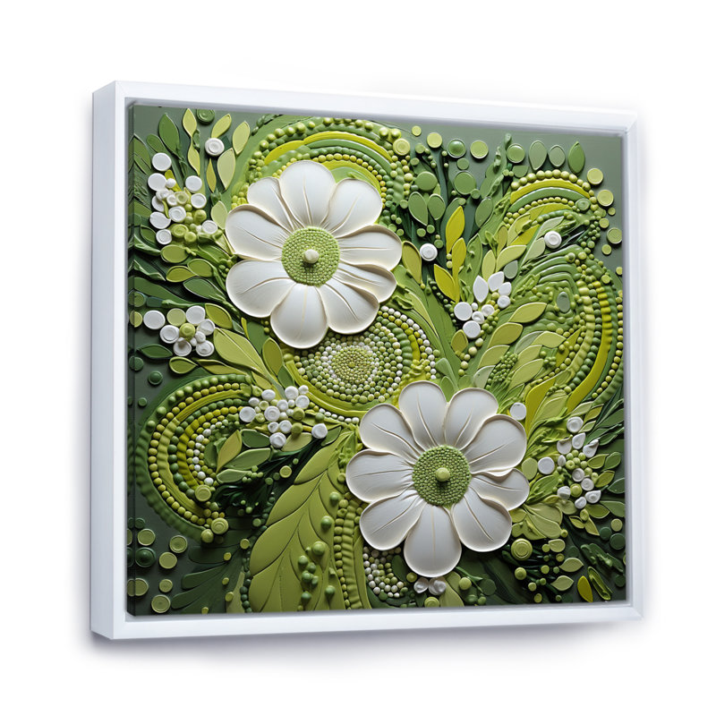 Fougères vert clair fantaisiste - Spirales II - impression, H 16 po x l 16 po x P 1 po, Cadre flottant blanc
