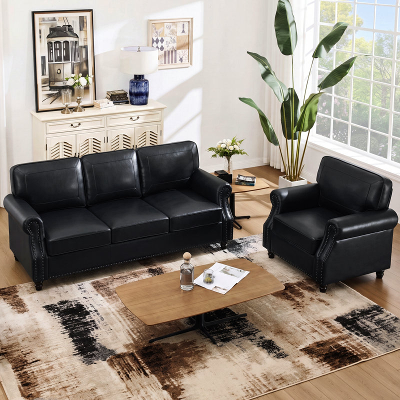 Canapé 2 pièces avec fauteuil Glenloft, 2 pièces: chaise, canapé, Noir