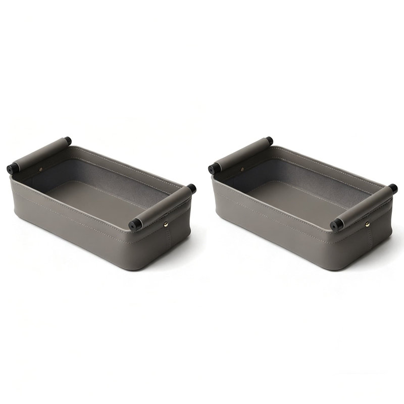 Gris, 2 pièces, plateau de rangement en cuir et en métal de qualité supérieure pour les articles de bureau, les collations et le rangement à télécommande