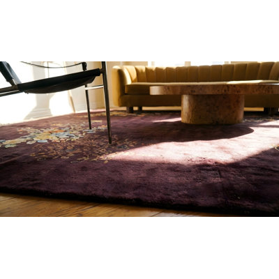 Hand Knotted Pile Wool Rectangle Purple / Lavender Mauve 1920s Antique Rug