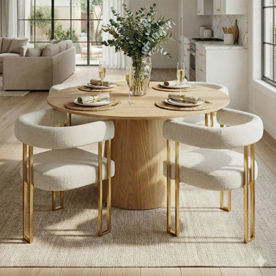 5-Piece 52" W Round Dining Set with Chenille Chairs