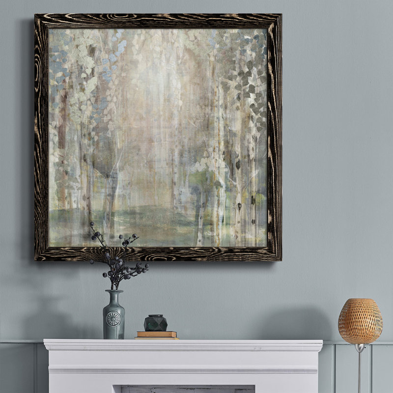 «Blossoms in Mist», peinture sur toile encadrée, H 27,5 po x l 27,5 po x P 1,5 po, Cadre noir