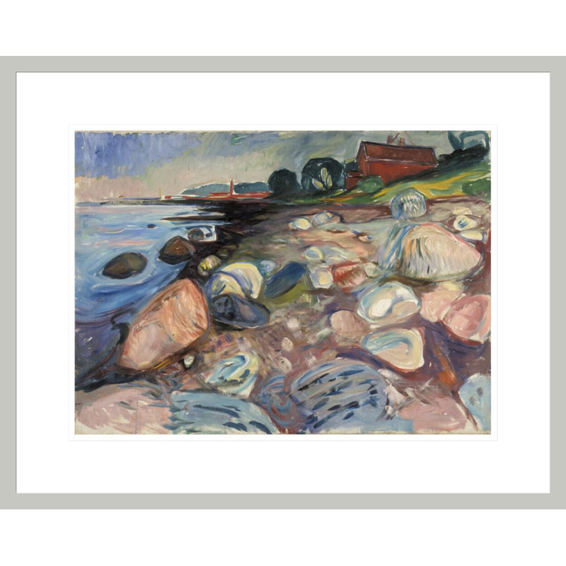 «Shore with Red House» par Edvard Munch - impression giclée encadrée, 17.44" H x 21.75" W