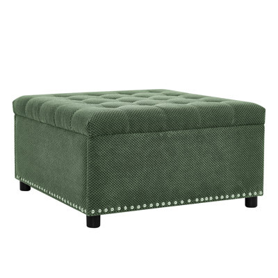 Square Footstool With Hidden Storage, Nailhead Accents, Suitable For Multiple Spaces, Medium Duty Fabric Surface And Decor, Storage Living Room Home Office, Soft Seating