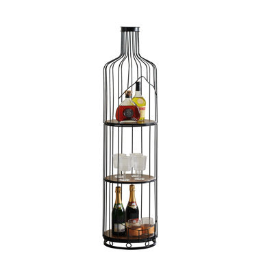 Cadarrah Tall Wine Bottle Shaped Stand with Shelf, Freestanding Floor Wine Rack Holder, Liquor Bar Shelves Storage Organizer by Ivy Bronx