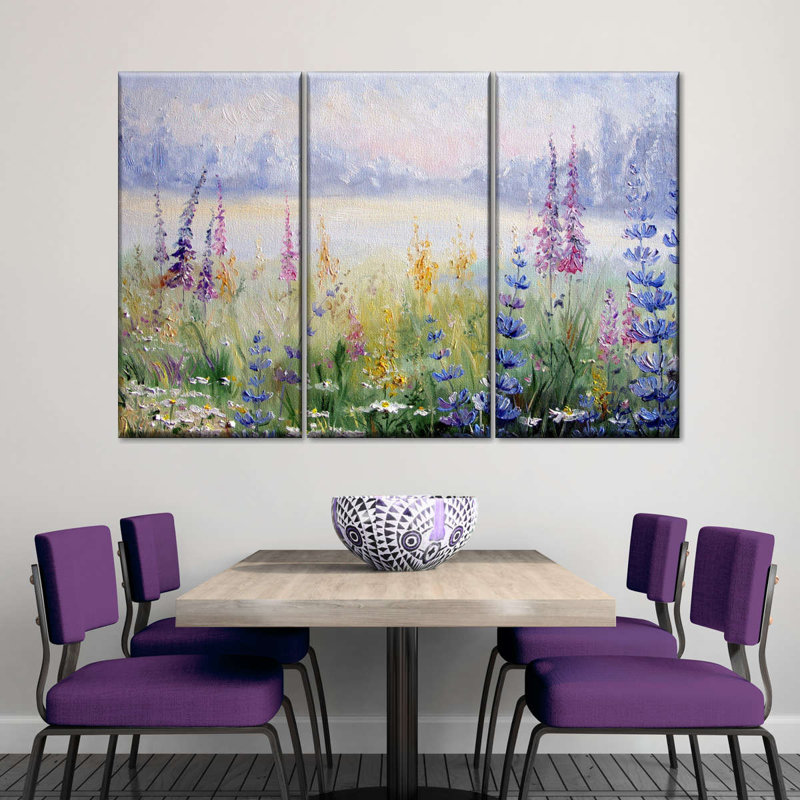 Ensemble de 3 pièces d'art floral sur toile, H 24 po x l 38 po
