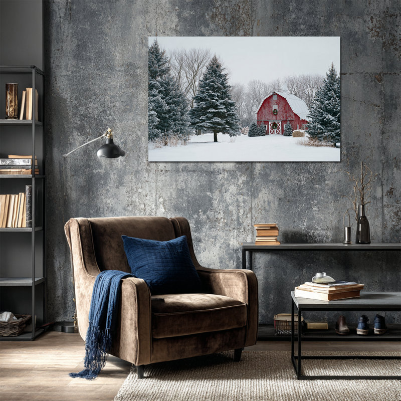 «Winter Barn», reproduction d'art sur toile encadrée enneigée en hiver, H 32 po x l 48 po
