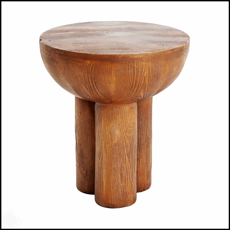 Iris Outdoor Patio Three-Legged Wood-Grain MGO Side Table, Weather-Resistant and Versatile for Indoor and Outdoor Use