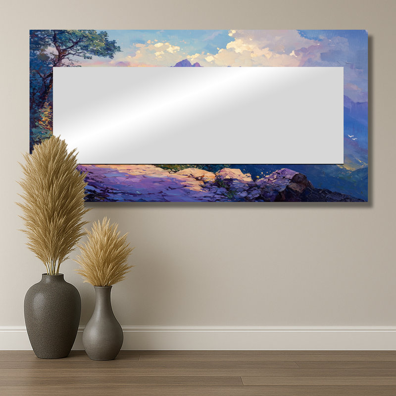 Arc-en-ciel dans les montagnes II - art mural miroir décoratif de paysages - imprimé sur métal, 28 po x 55 po