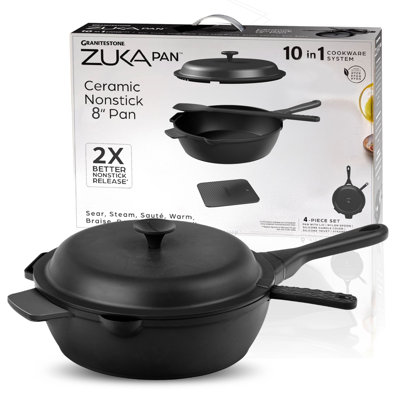 Poêle multifonctionnelle antiadhésive avec couvercle et cuillère en nylon Granitestone Zuka Everyday 8In