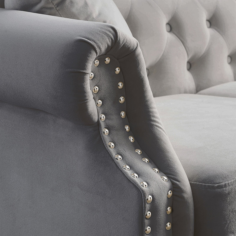 79" Chesterfield Sofa, Gray, 32" H x 79" W x 30" D,