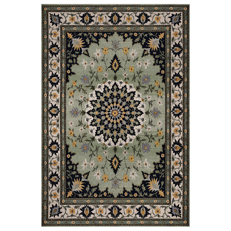 Nancy Collection Digital Print Cotton-Polyester Green Moroccan Rug, Runner 4' x 16'5"