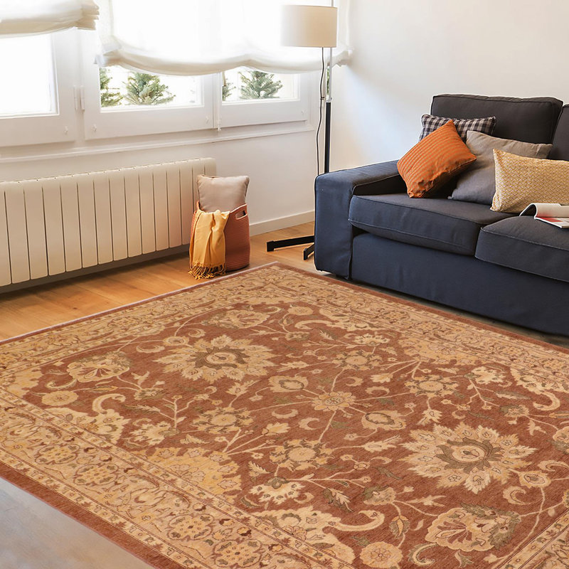 Tapis brun / brun clair en laine noué à la main 10 pi 3 po x 13 pi 5 po Floral
