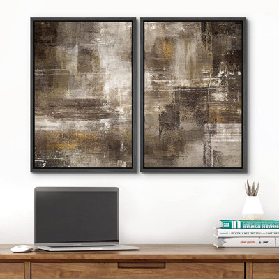 «Grunge Abstract Paint Effect Mid-Century Dark Brown Stroke», reproduction sur toile 2 pièces