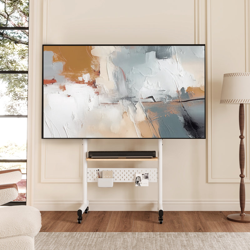 Charrisse Height Adjustable Rolling TV Stand with Mount, White