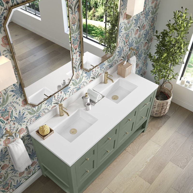 Breckenridge 60 in. Double Vanity, Smokey Celadon, White Zeus, Single Hole