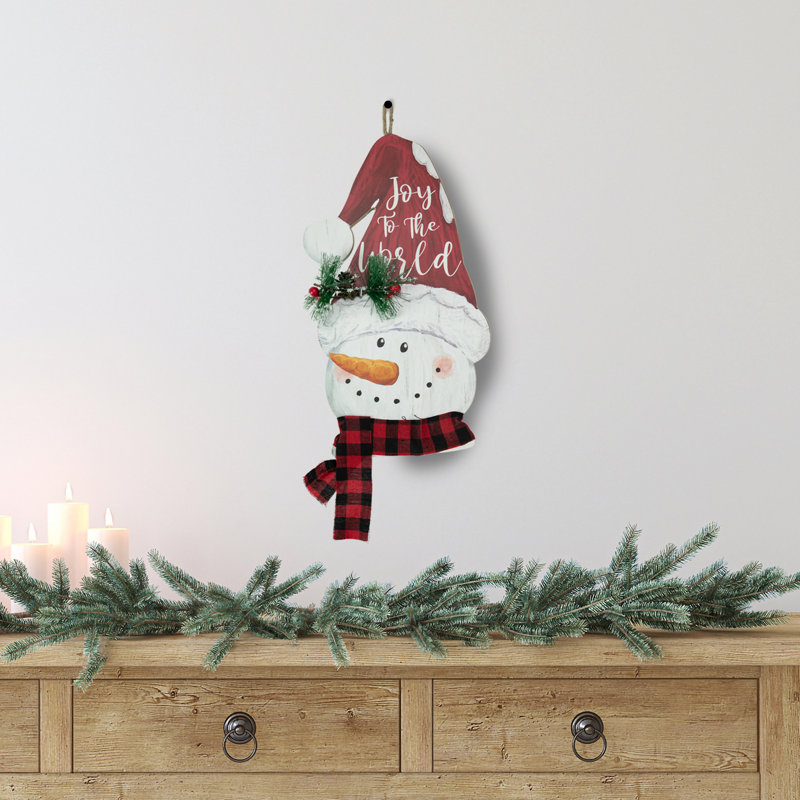 Décoration murale de Noël 16,5 po Joy To The World Snowman In Santa Hat