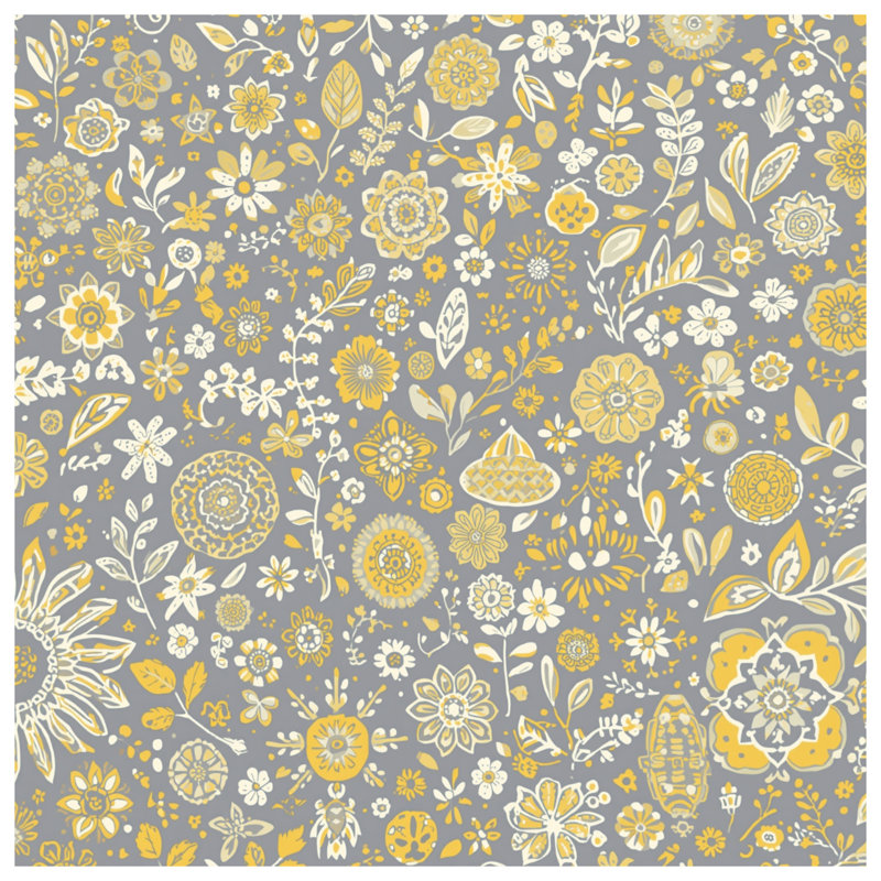 Gray Yellow Floral Pattern Comforter, Twin