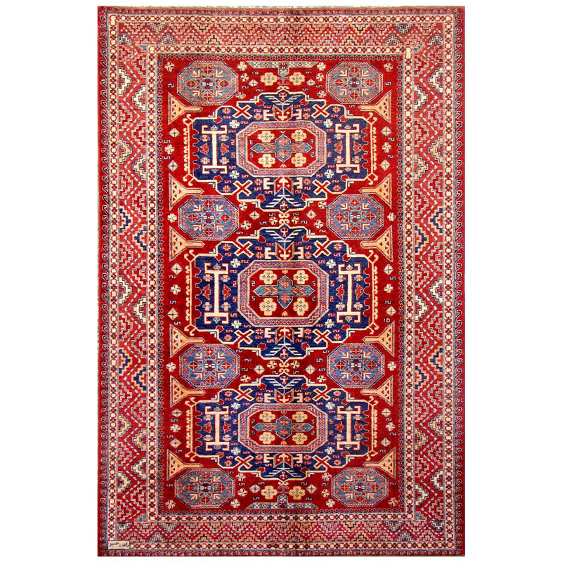 Tapis oriental rouge / bleu en laine noué à la main