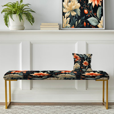 Bloom Spectrum Damask Fusion - Floral Upholstered Gold Bench