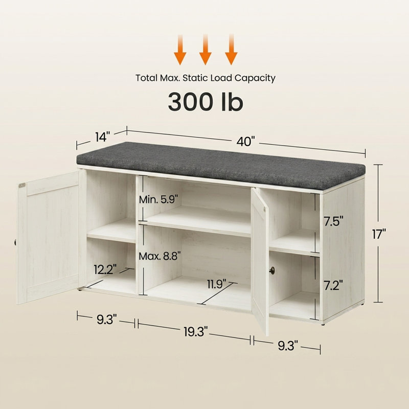 Banc de rangement pour 10 paires de chaussures, assemblage sans outil, avec tablettes réglables, Blanc