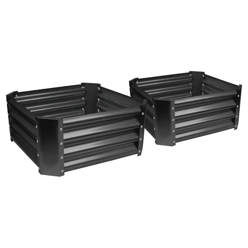 Harbour Housewares - Square Galvanised Steel Raised Garden Bed Planters - Set of 2, Black, 30cm H x 120cm W x 60cm D
