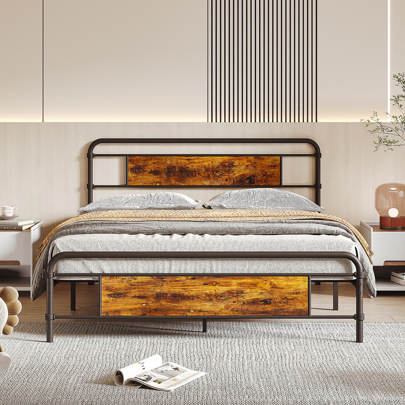 Lit en métal avec tête de lit et aucun sommier nécessaire pour le rangement sous le lit, Double