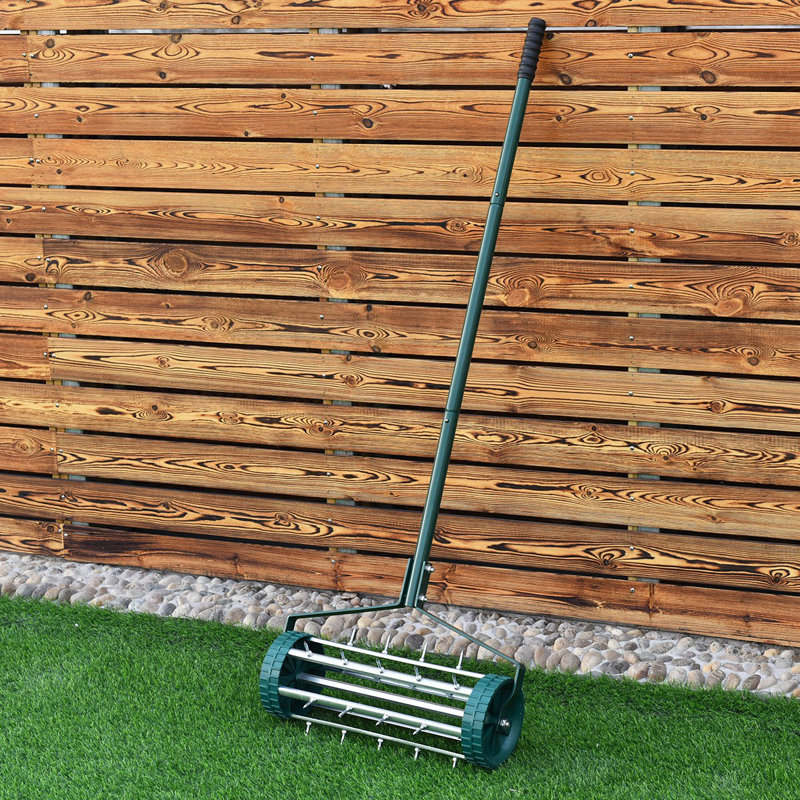 Heavy Duty Rolling Grass Aluminium Handle Lawn Garden Aerator Steel Spike Roller