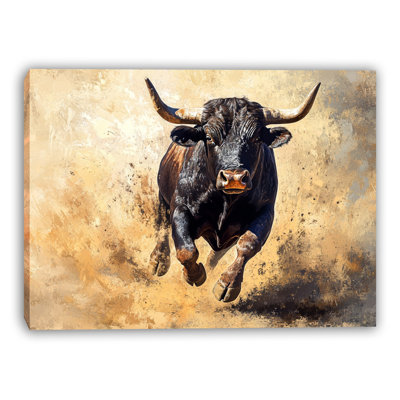 Midnight Bull Charge Wrapped Canvas Wall Art