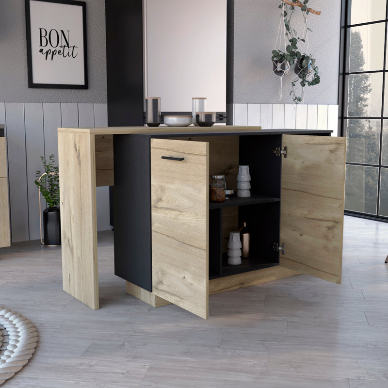 Kitchen Island, Black/Natural