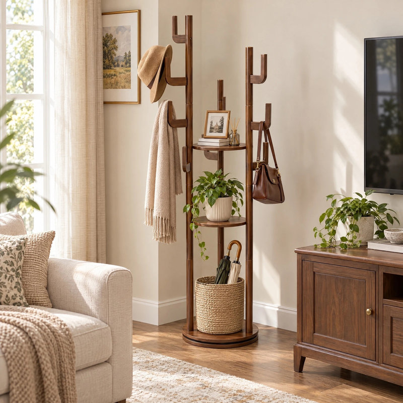 Solid Wood Freestanding 9 - Hook Coat Rack