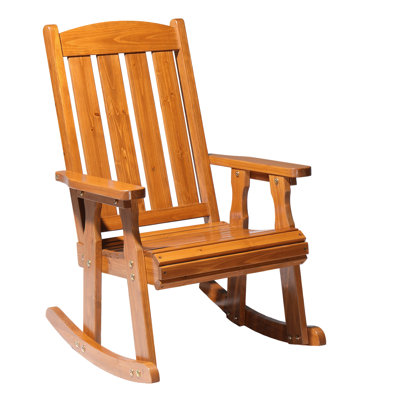 Fir Patio Wooden Rrocking Chair With Vertical Slatted Backrest by Winston Porter