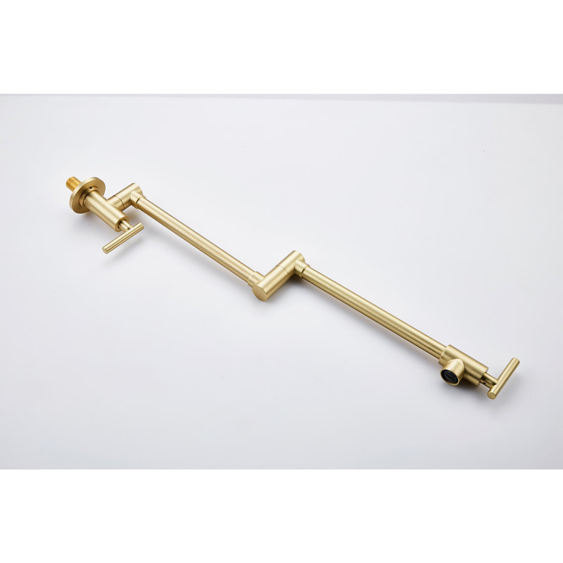 Wall Mount Kitchen Pot Filler Faucet In Brushed Gold - Foldable Design, 360 Swivel, Brass, Coating, Double Handles For Smooth Water Control Foldable, Surface, Flow