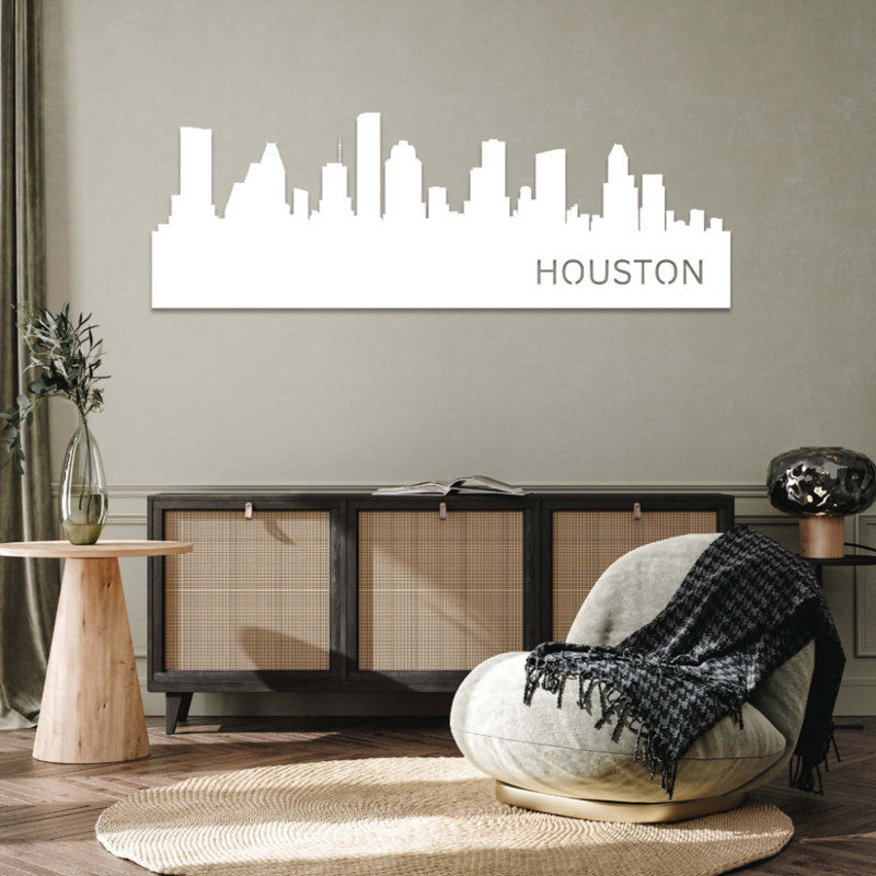 Houston, art mural de la ville de Houston - décor de paysage urbain - Silhouette de l'architecture urbaine du Texas - Tenture murale industrielle moderne - œuvre de Landmark Travel City - décoration de salon de bureau à domicile - pièce d'art remarqu