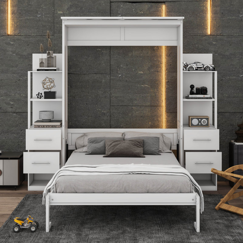 Stephaie Murphy Storage Bed, White, Full/Double