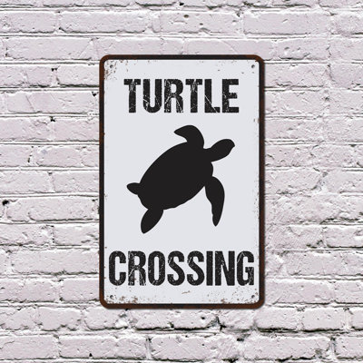 Distressed Style Turtle Crossing 8 Inch x 12 Inch Plastic Sign