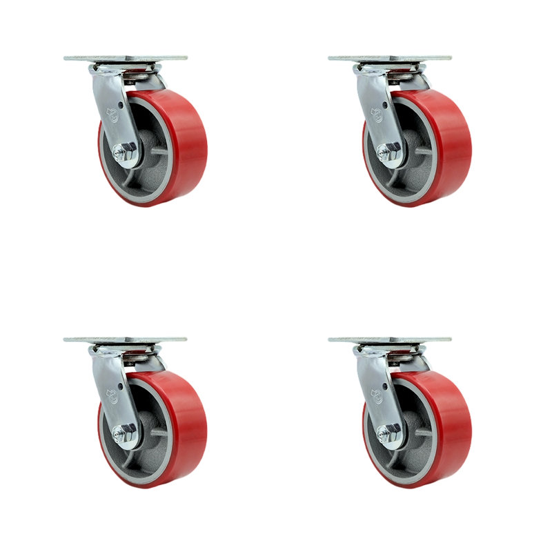 Polyuréthane sur roulettes en fonte, Rouge