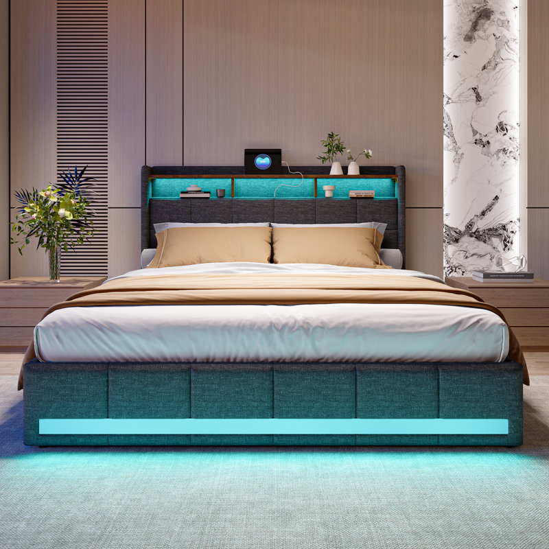 Upholstered Bed, European Double (140 x 200 cm), Grey