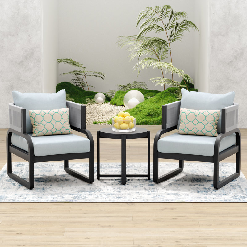 Rana 2 - Person Outdoor Seating Group with Cushions, Gray Frame/Light Aqua Olefin Cushion