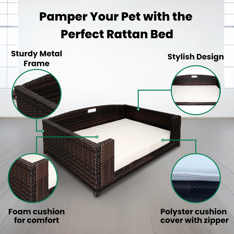 Small Dark Brown Rattan Elevated Outdoor Pet Sofa